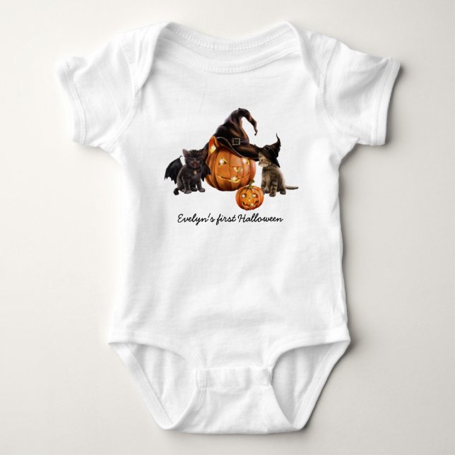 Personalised Cute Kittens Halloween Baby Bodysuit (Front)