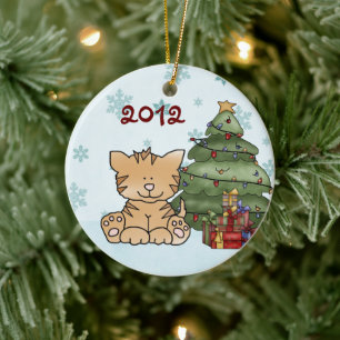 Personalised Cute Kitty Cat Baby's 1st Christmas Ceramic Tree Decoration
