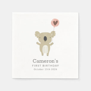 Personalised Cute Koala Bear Simple 1st Birthday Napkin