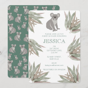 Personalised Cute Koala Eucalyptus Baby Shower Invitation