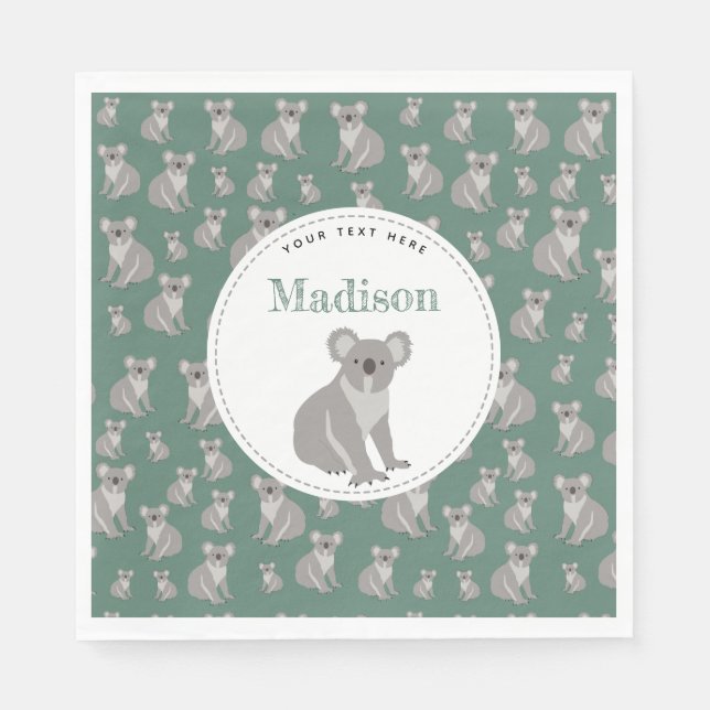 Personalised Cute Koala Pattern   Napkin (Front)