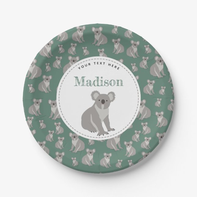 Personalised Cute Koala Pattern  Paper Plate (Front)