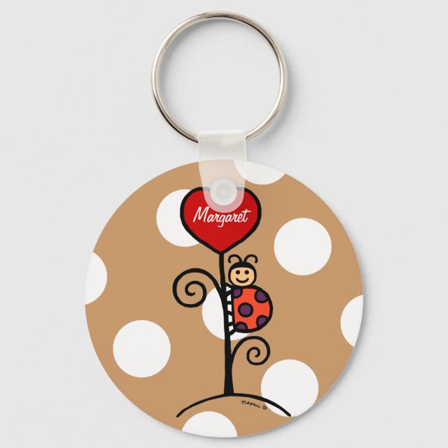 Personalised Cute LadyBug drawing Key Ring (Front)
