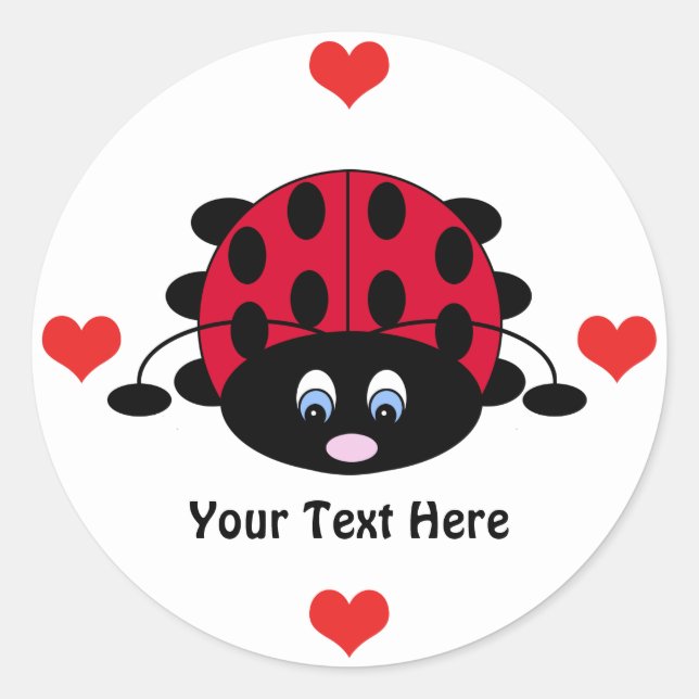 Personalised Cute Ladybug with Hearts Stickers (Front)