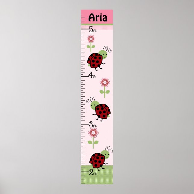 Personalised Cute Ladybugs & Flowers Growth Chart (Front)