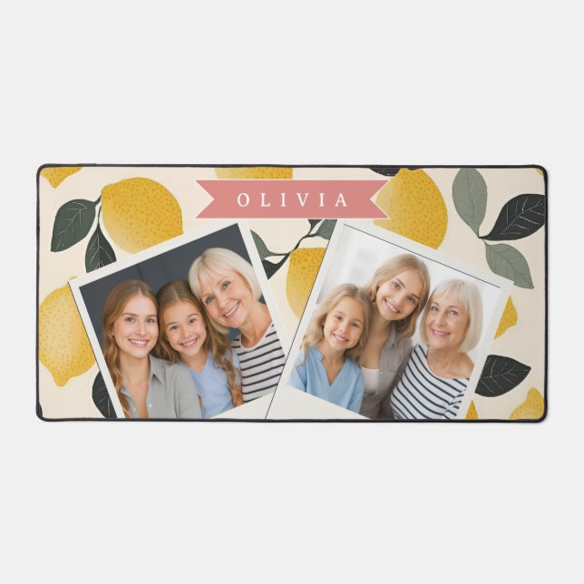 Personalised Cute Lemon Pattern Fresh Summer Desk Mat (Front)