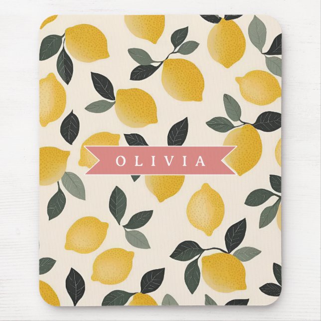 Personalised Cute Lemon Pattern Fresh Summer Mouse Mat (Front)