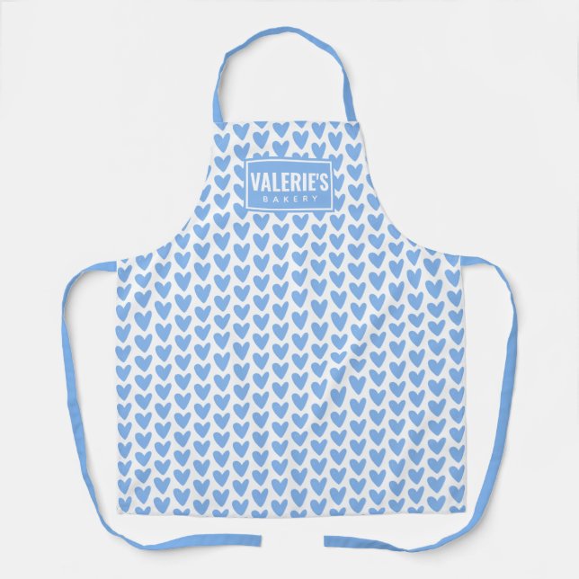 Personalised Cute Little Blue Hearts Apron (Front)