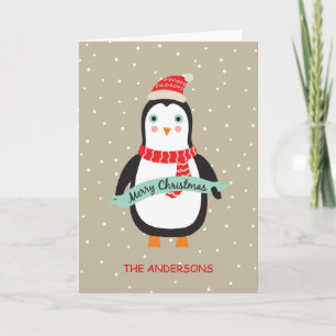 Personalised Cute Little Christmas Penguin Holiday Card