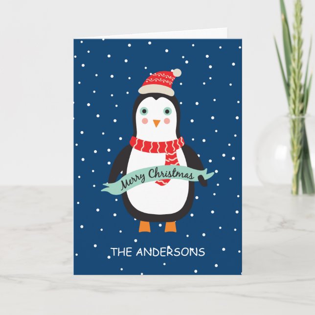 Personalised Cute Little Christmas Penquin  Holiday Card (Front)