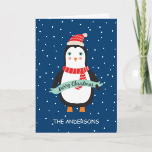 Personalised Cute Little Christmas Penquin  Holiday Card
