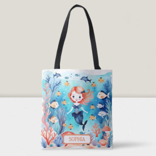 Personalised Cute Little Mermaid Under The Sea Tote Bag