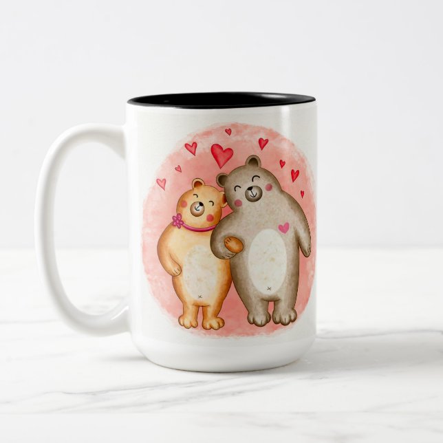 Personalised Cute Love Bears Two-Tone Coffee Mug (Left)