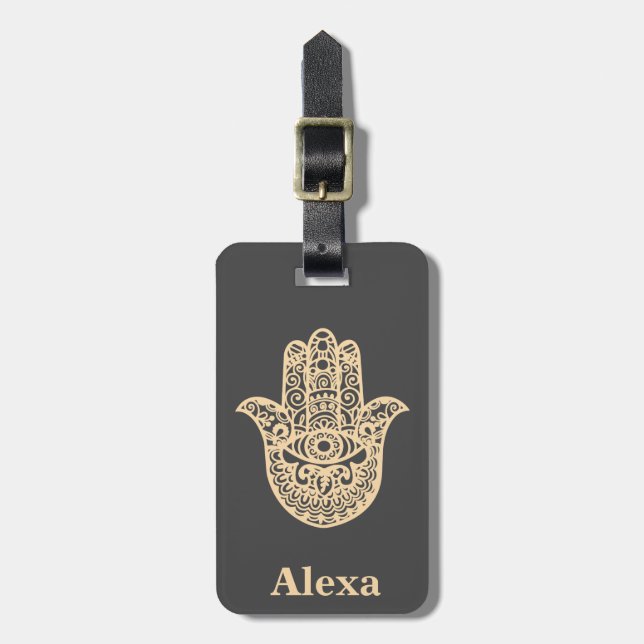 Personalised Cute lucky hamsa hand Luggage Tag (Front Vertical)