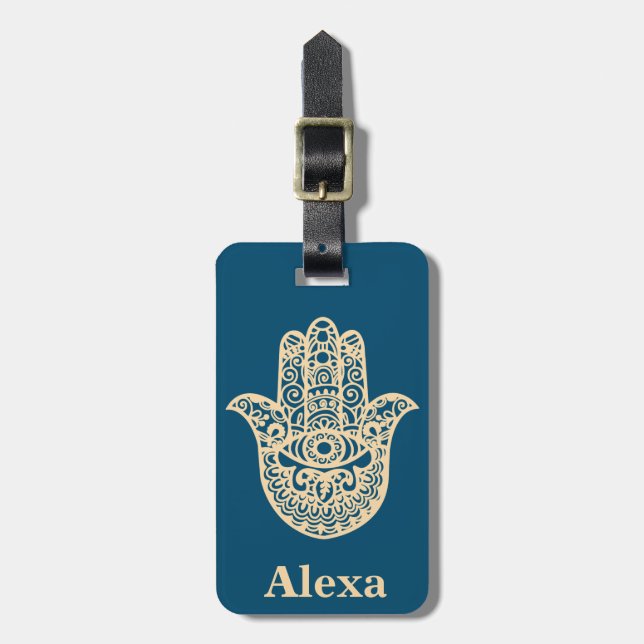Personalised Cute lucky hamsa hand Luggage Tag (Front Vertical)