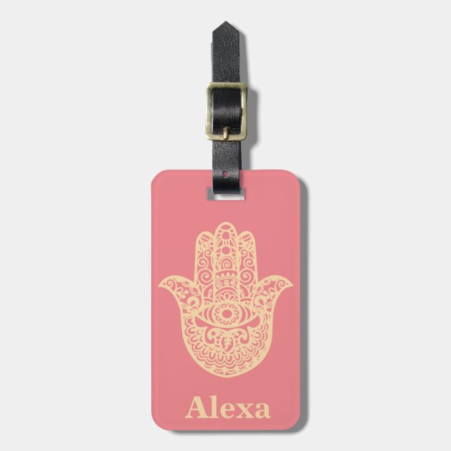 Personalised Cute lucky hamsa hand Luggage Tag (Front Vertical)