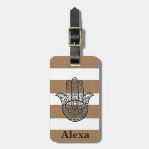 Personalised Cute lucky hamsa hand stripes Luggage Tag