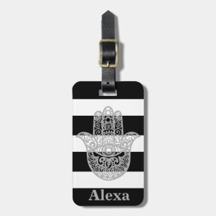 Personalised Cute lucky hamsa hand stripes Luggage Tag