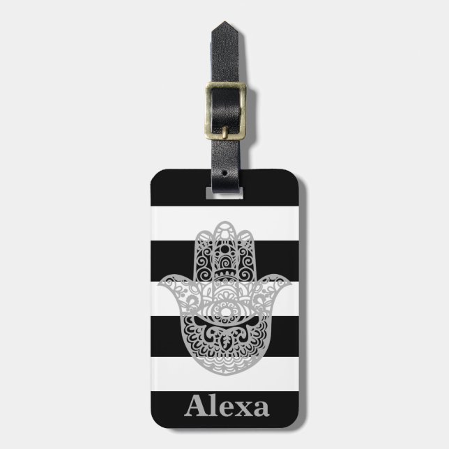 Personalised Cute lucky hamsa hand stripes Luggage Tag (Front Vertical)