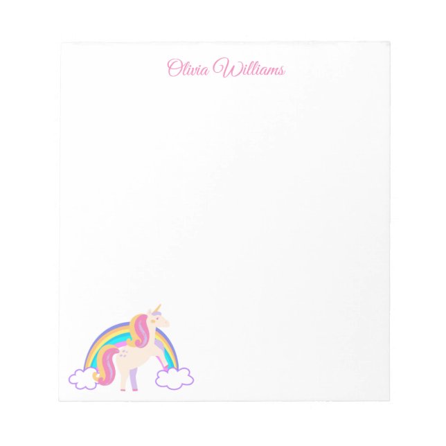 Personalised Cute Magical Rainbow Unicorn  Notepad (Front)