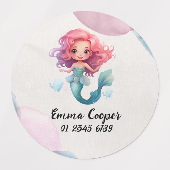 Personalised Cute Mermaid,Name,Phone number (Design 1)