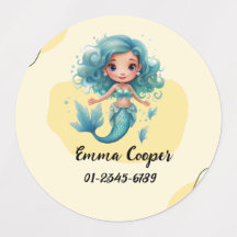 Personalised Cute Mermaid,Name,Phone number