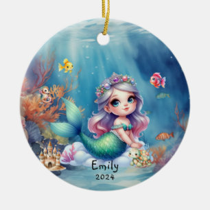 Personalised Cute Mermaid Ocean Photo Ceramic Tree Decoration