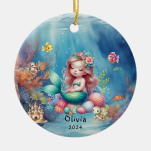 Personalised Cute Mermaid Ocean Photo Under Sea Ceramic Tree Decoration