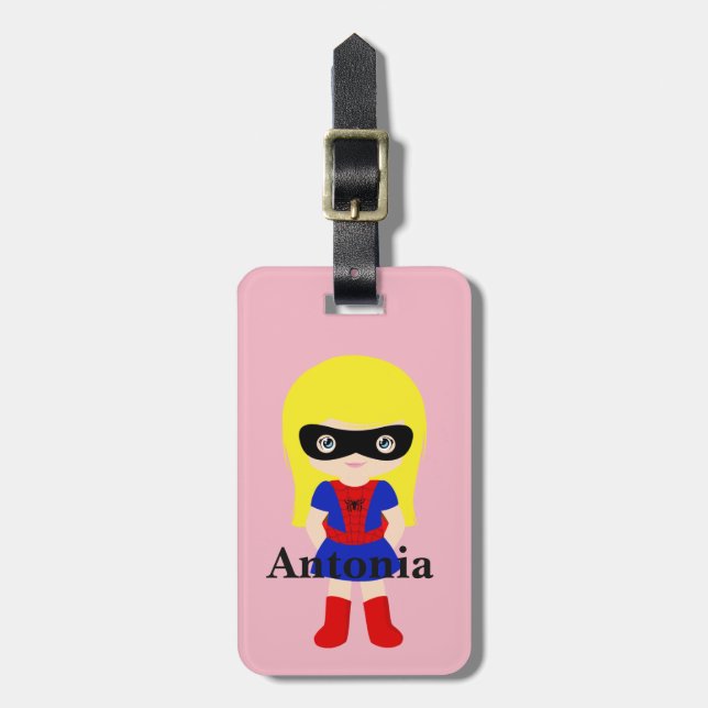 Personalised Cute Mini Spidergirl Kids luggage tag (Front Vertical)