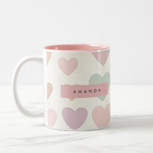 Personalised Cute Minimal Heart Pastel Two-Tone Coffee Mug