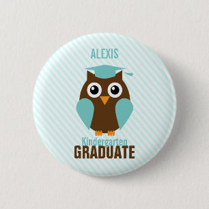 Personalised Cute Mint Owl Kindergarten Graduate 6 Cm Round Badge