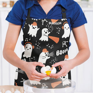 Personalised Cute Modern Halloween Ghost Pattern Apron