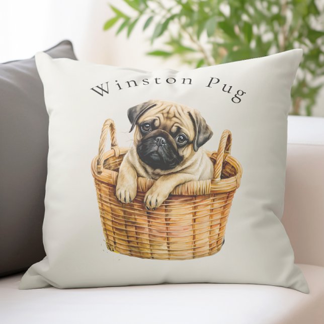 personalised cute  modern  pet pug cushion (cute personalized  modern pug dog throw cushion with custom name space , ideal for any pug lover
)
