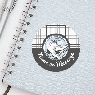 Personalised Cute Modern Tartan Ice Skating Classic Round Sticker