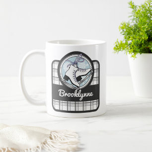 Personalised Cute Modern Tartan Ice Skating Coffee Mug