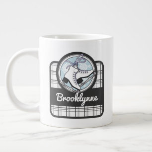 Personalised Cute Modern Tartan Ice Skating Large Coffee Mug