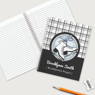 Personalised Cute Modern Tartan Ice Skating Notebook