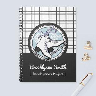 Personalised Cute Modern Tartan Ice Skating Notebook