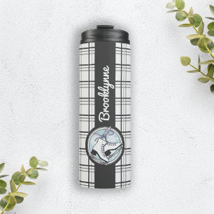 Personalised Cute Modern Tartan Ice Skating Thermal Tumbler