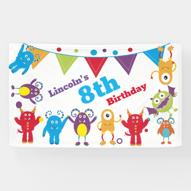 Personalised Cute Monster Birthday Bash Banner (Horizontal)