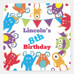 Personalised Cute Monster Birthday Bash Party Square Sticker