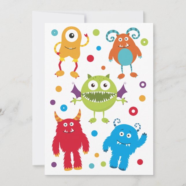 Personalised Cute Monster Birthday Invitations (Front)