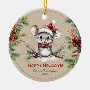 Personalised Cute Mouse Holiday Photo Ceramic Tree Decoration