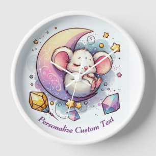 Personalised Cute Mouse Sleeping on a Half Moon Clock