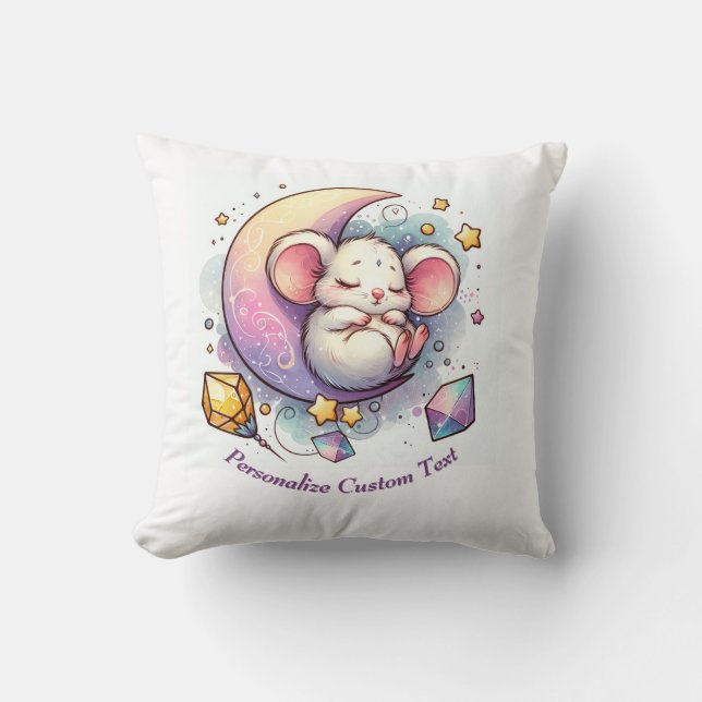Personalised Cute Mouse Sleeping on a Half Moon Cushion (Front)