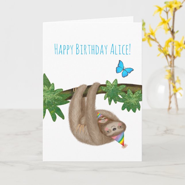 Personalised cute mum and baby sloth birthday card (Yellow Flower)