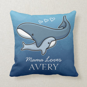 Personalised Cute Mum Baby Whale, Add Kids Name Cushion