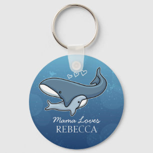 Personalised Cute Mum Baby Whale, Add Kids Name Key Ring