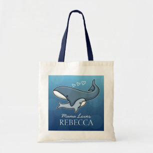 Personalised Cute Mum Baby Whale, Add Kids Name Tote Bag