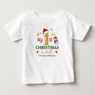 Personalised Cute My 1st Christmas With Name White Baby T-Shirt